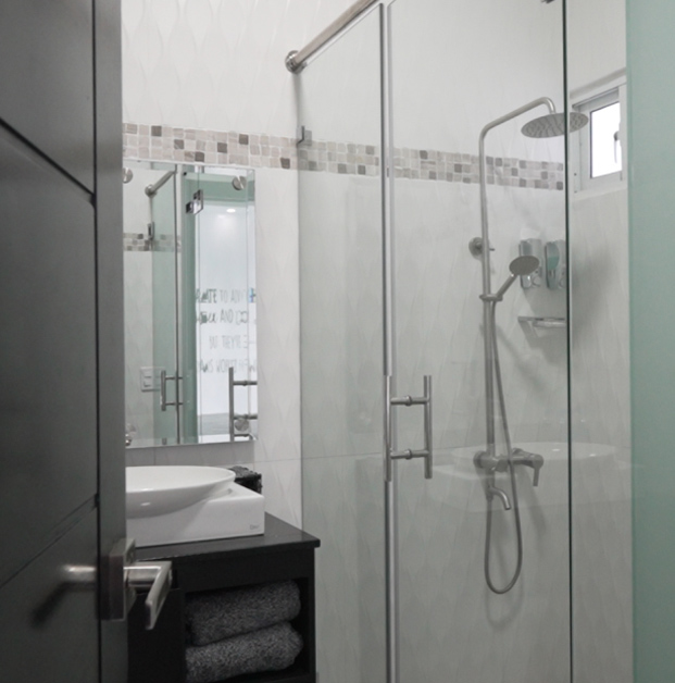 Modern bathroom with glass shower